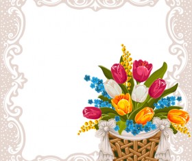 Beautiful flower with retro frame vector material 01