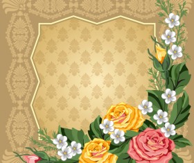 Beautiful flower with retro frame vector material 02