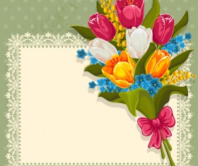 Beautiful flower with retro frame vector material 05