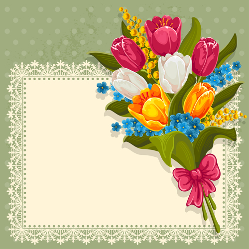 Beautiful flower with retro frame vector material 05