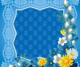 Beautiful flower with retro frame vector material 07