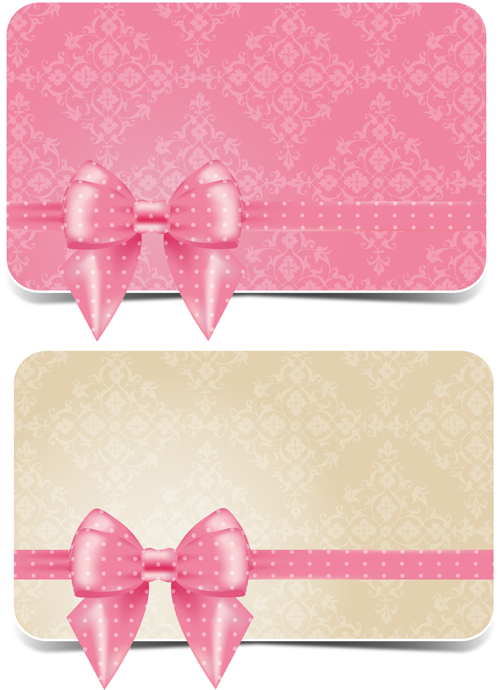 Beautiful pink bow business card vecto