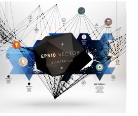 Black geometric polygonal with infographics vector 07