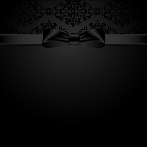 Black ornate background with black bow vector 01