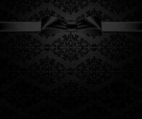 Black ornate background with black bow vector 02