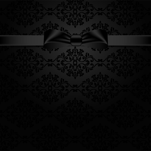 Black ornate background with black bow vector 02