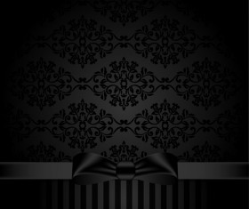 Black ornate background with black bow vector 05