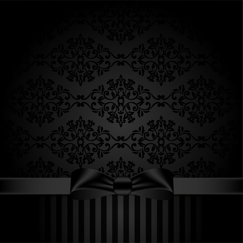 Black ornate background with black bow vector 05