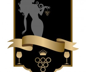 Black wine lables with golden ribbon vector design 01