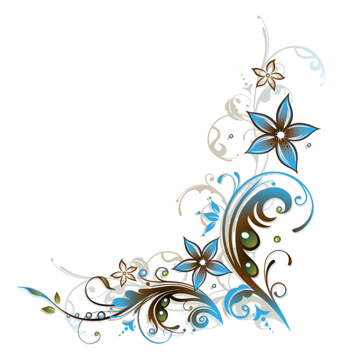 Blue floral decor vector illustration 02