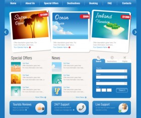 Blue styles travel website template vector