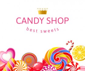 Candy shop background with crown vector 02