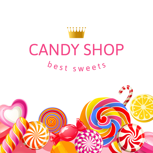 Candy shop background with crown vector 02