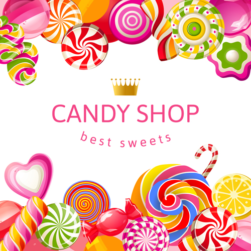 Candy shop background with crown vector 05