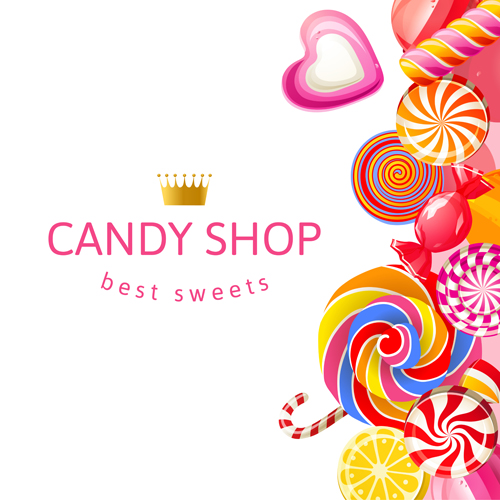 Candy shop background with crown vector 06