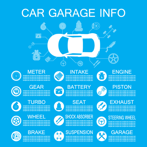 Car garage info template vector material