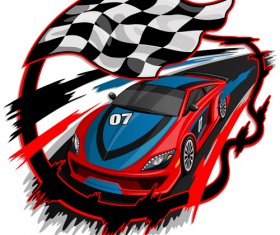 Car racing with flag vector material 01