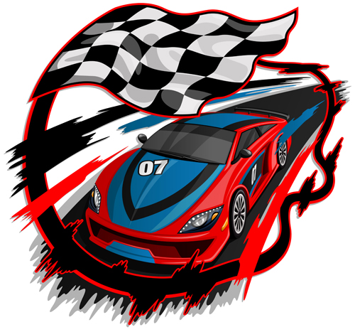 Car racing with flag vector material 01