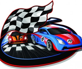 Car racing with flag vector material 02