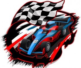 Car racing with flag vector material 03