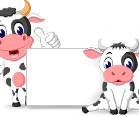 Cartoon cow with blank paper vector 01
