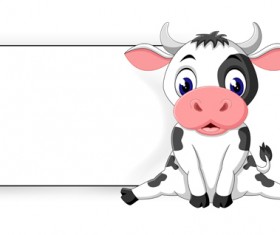 Cartoon cow with blank paper vector 02