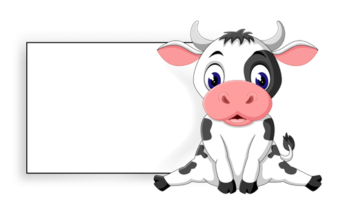 Cartoon cow with blank paper vector 02