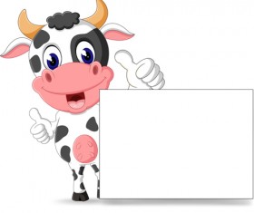 Cartoon cow with blank paper vector 03