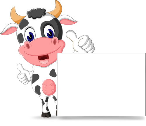 Cartoon cow with blank paper vector 03