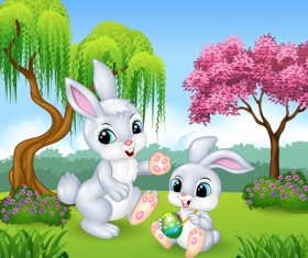 Cartoon easter rabbit cute vector material 02