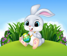 Cartoon easter rabbit cute vector material 03