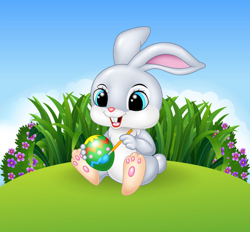 Cartoon easter rabbit cute vector material 03