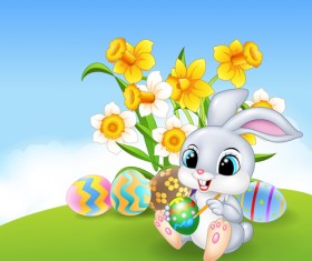 Cartoon easter rabbit cute vector material 08