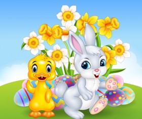Cartoon easter rabbit cute vector material 10