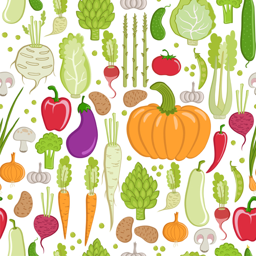 Colored vegetables seamless pattern vector 02