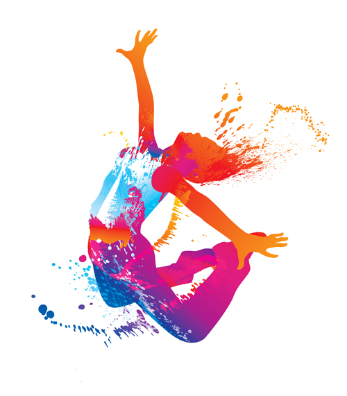 Colorful pint with dancers vector material 01