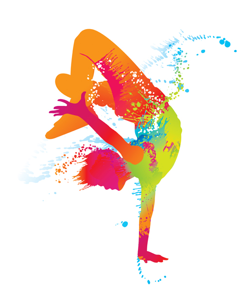 Colorful pint with dancers vector material 02