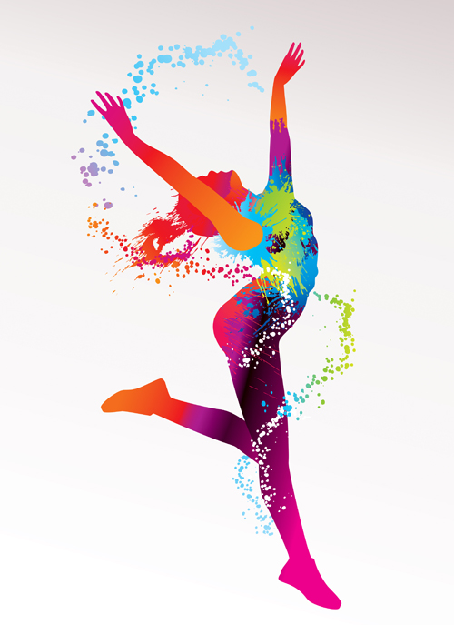 Colorful pint with dancers vector material 04