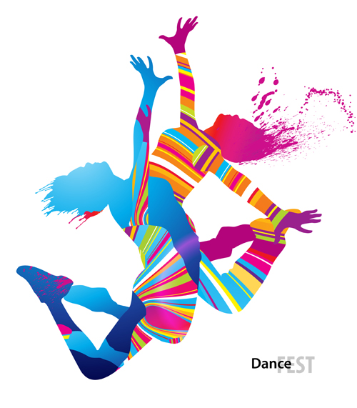 Colorful pint with dancers vector material 05