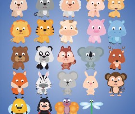 Cute cartoon animal set vector 01
