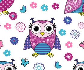 Cute cartoon owls vector seamless pattern 01
