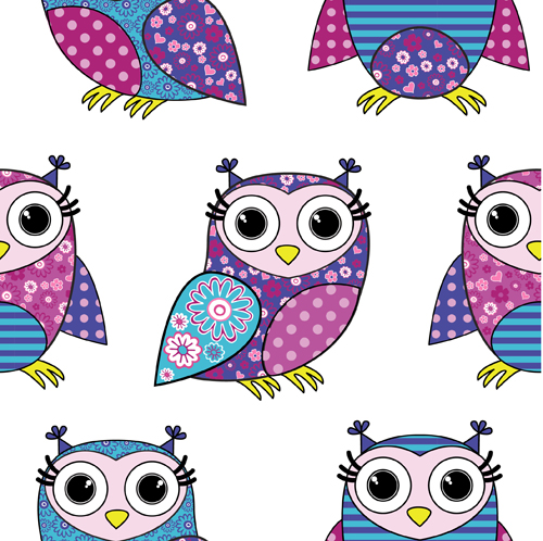 Cute cartoon owls vector seamless pattern 06