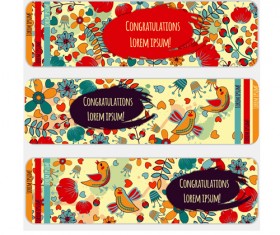 Doodle birds with flower banners vector 01