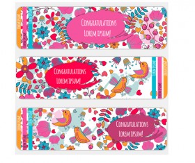 Doodle birds with flower banners vector 02