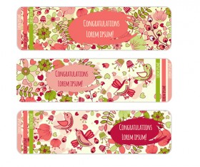 Doodle birds with flower banners vector 04