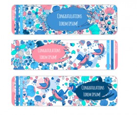 Doodle birds with flower banners vector 05