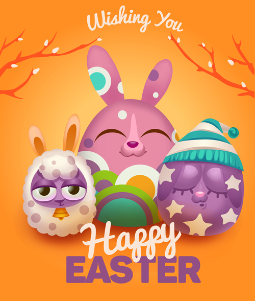 Easter rabbit cards vector material 02