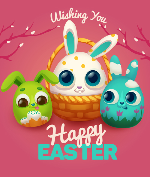 Easter rabbit cards vector material 03