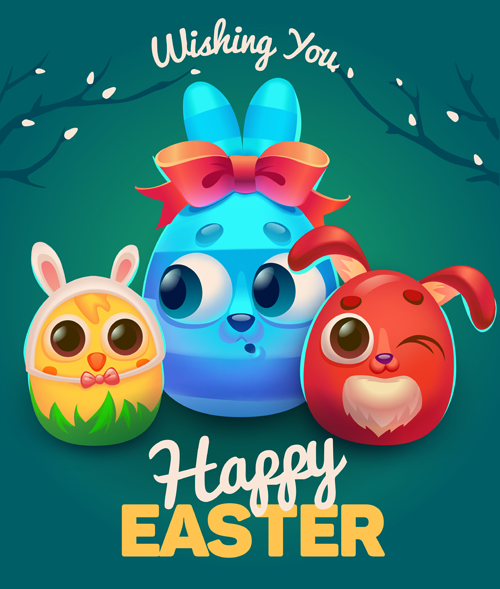 Easter rabbit cards vector material 04