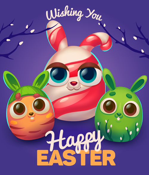 Easter rabbit cards vector material 05